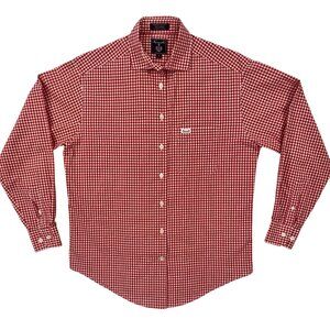 Facconable Mens Red Gingham Button Down Shirt Classic Quality Cotton Made in USA